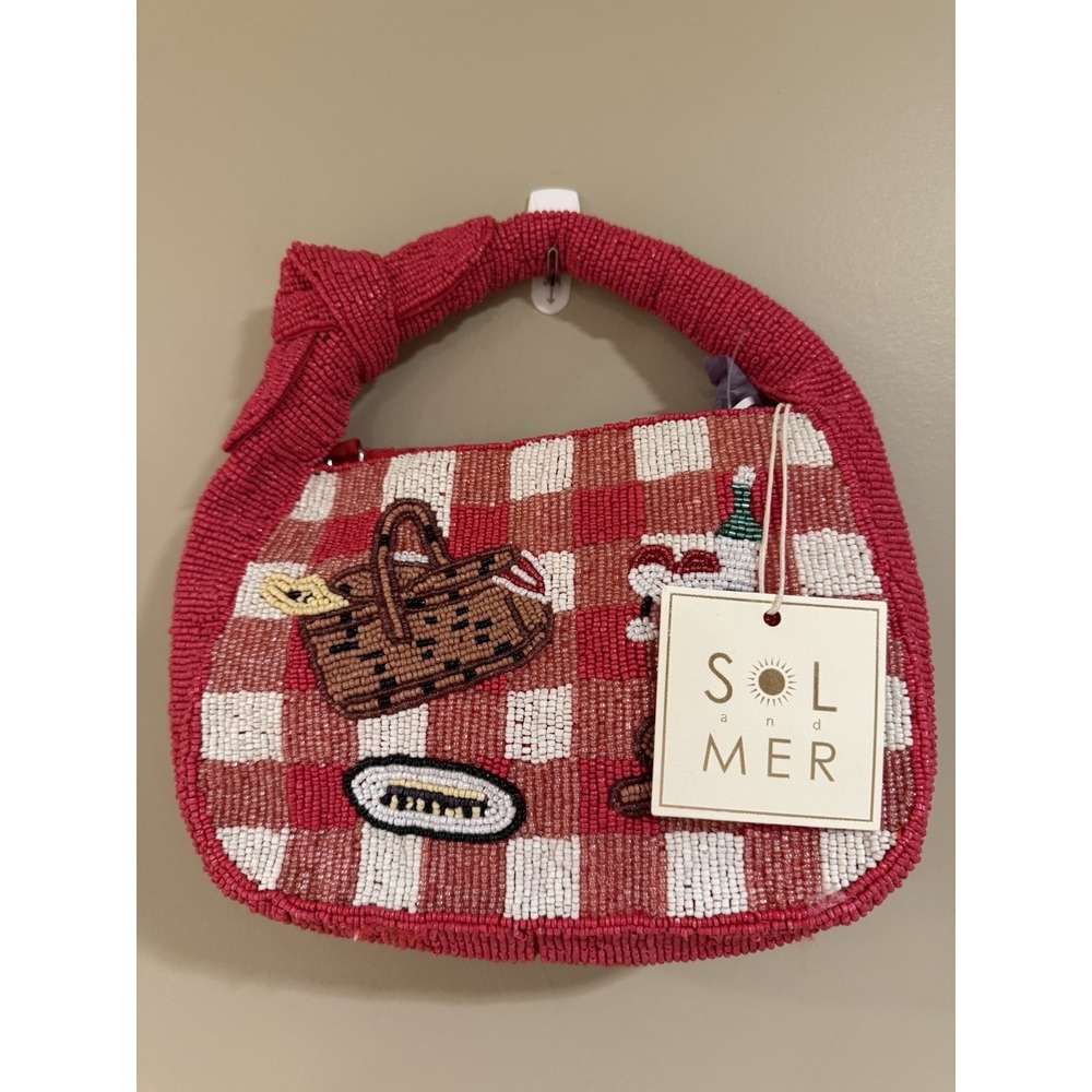 New Release Sol & Mer Picnic Wine Cheese Beaded Bag with Chain Shoulder Strap